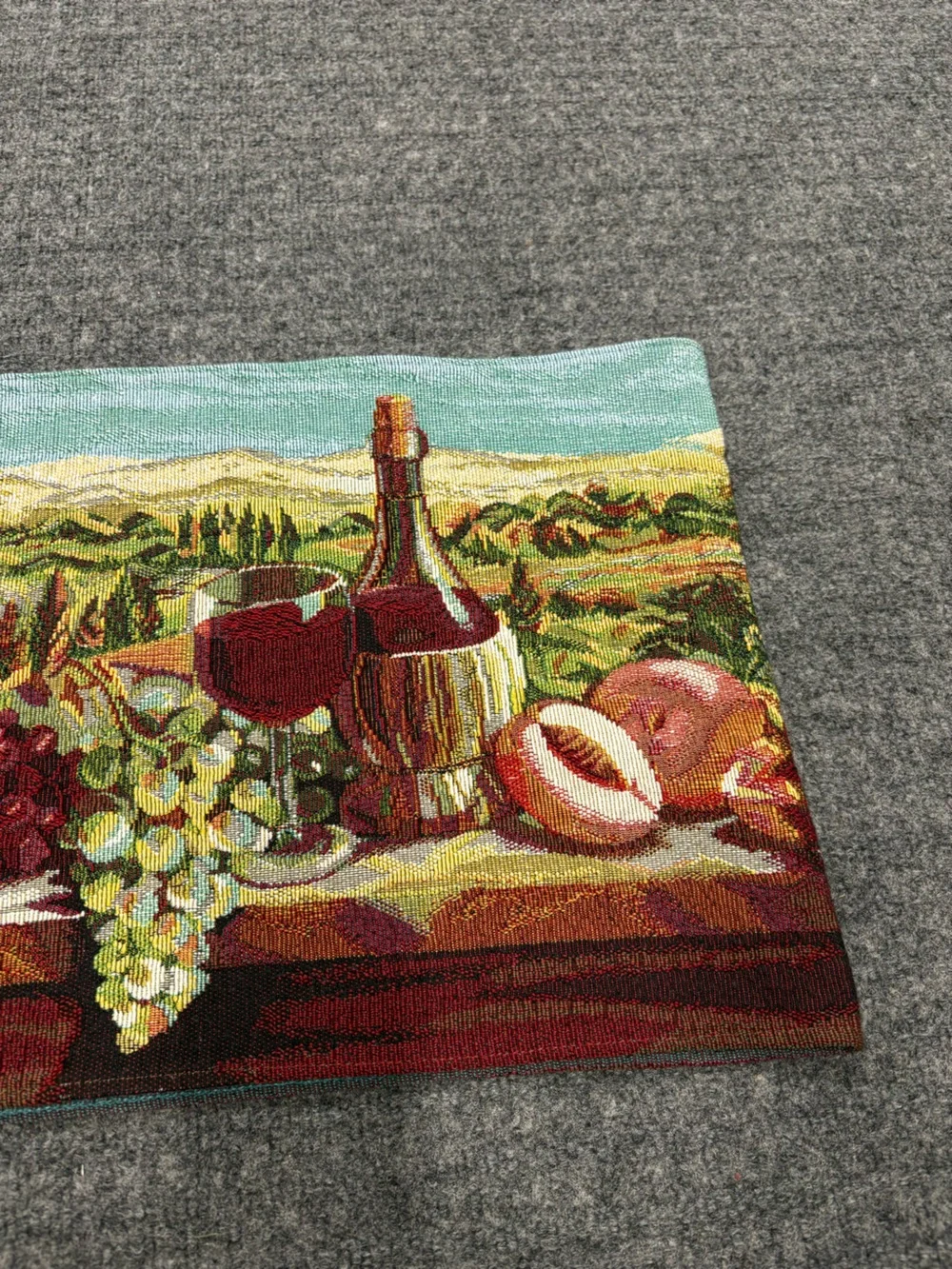 Wine & Fruit Tapestry Table Runner Italian Vineyard Scene 66 inches